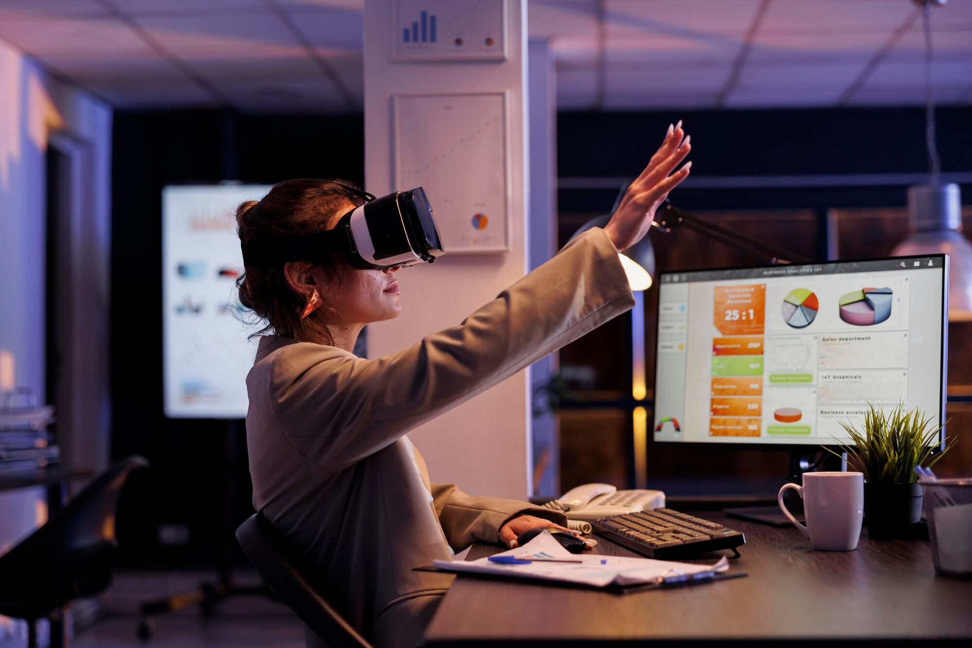 executive manager wearing virtual reality headset 482257 77677